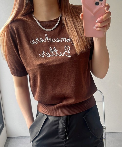 セール】ロゴ刺繍サマーニット（Tシャツ/カットソー）｜LAC-VERT