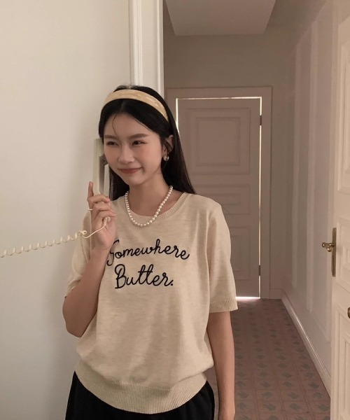 Boka nii ロゴサマーニット セール】ロゴ刺繍サマーニット（Tシャツ/カットソー）｜LAC-VERT