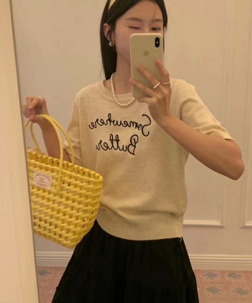 セール】ロゴ刺繍サマーニット（Tシャツ/カットソー）｜LAC-VERT