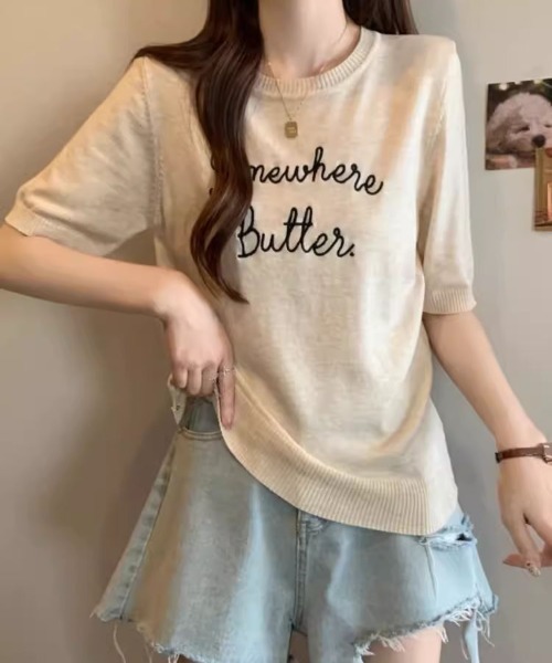 Boka nii ロゴサマーニット セール】ロゴ刺繍サマーニット（Tシャツ/カットソー）｜LAC-VERT