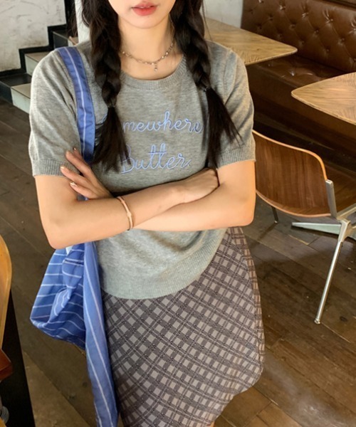 セール】ロゴ刺繍サマーニット（Tシャツ/カットソー）｜LAC-VERT