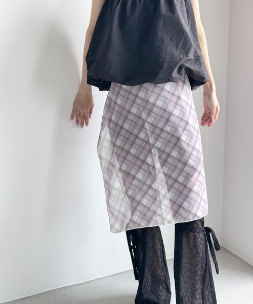 Y2K SYNAPSE FACTORY（ワイツーケー シナプスファクトリー）の「【チェック】シフォン巻きスカート（スカート・レディース・グレー/ブラウン・FREE）」の13枚目の写真