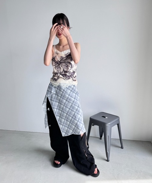 Y2K SYNAPSE FACTORY（ワイツーケー シナプスファクトリー）の「【チェック】シフォン巻きスカート（スカート・レディース・グレー/ブラウン・FREE）」の15枚目の写真