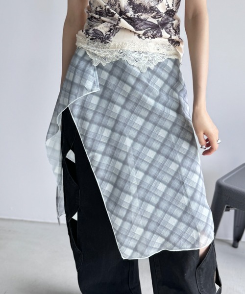 Y2K SYNAPSE FACTORY（ワイツーケー シナプスファクトリー）の「【チェック】シフォン巻きスカート（スカート・レディース・グレー/ブラウン・FREE）」の17枚目の写真