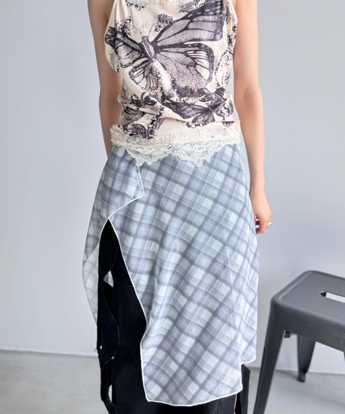 Y2K SYNAPSE FACTORY（ワイツーケー シナプスファクトリー）の「【チェック】シフォン巻きスカート（スカート・レディース・グレー/ブラウン・FREE）」の18枚目の写真