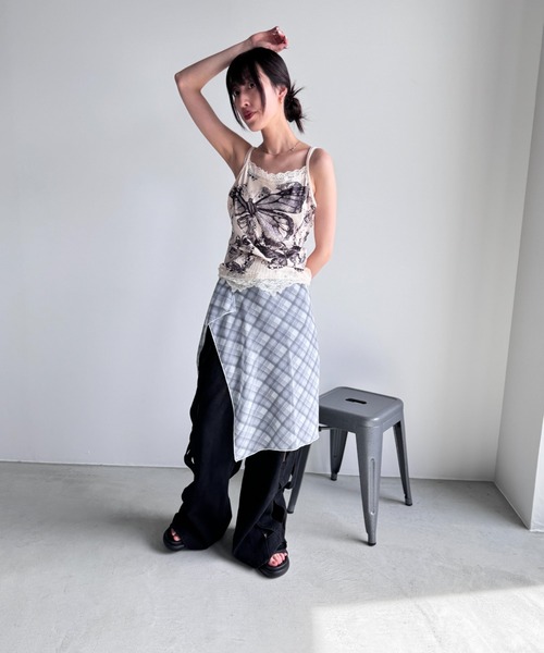 Y2K SYNAPSE FACTORY（ワイツーケー シナプスファクトリー）の「【チェック】シフォン巻きスカート（スカート・レディース・グレー/ブラウン・FREE）」の19枚目の写真