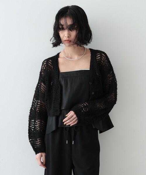 GALLEST(ギャレスト)の「◆フェザーヤーンレースカーディガン(カーディガン/ボレロ・レディース・ベージュ/オフホワイト/ブラック・38)」の1枚目の写真