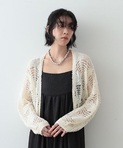 GALLEST(ギャレスト)の「◆フェザーヤーンレースカーディガン(カーディガン/ボレロ・レディース・ベージュ/オフホワイト/ブラック・38)」の5枚目の写真