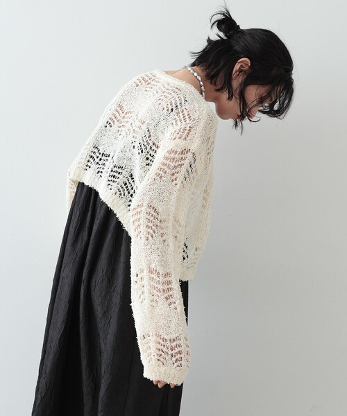 GALLEST(ギャレスト)の「◆フェザーヤーンレースカーディガン(カーディガン/ボレロ・レディース・ベージュ/オフホワイト/ブラック・38)」の7枚目の写真