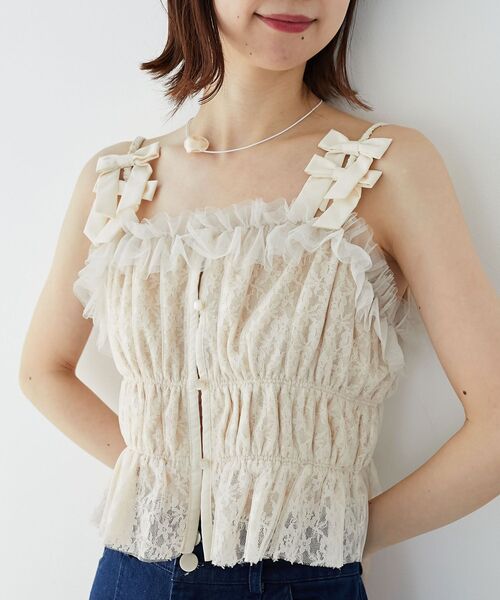 MAJESTIC LEGON（マジェスティックレゴン）の「プチリボンキャミビスチェ（シャツ/ブラウス・レディース・ホワイト系その他2/ブラック系その他/アイボリー・MEDIUM）」の2枚目の写真