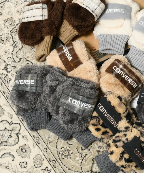 CONVERSE（コンバース）の「CONVERSE boa gloves with plaid fleece band/ボアグローブ/指ぬき/手袋/コンバース（手袋・レディース・グレー/オフホワイト/ブラウン・FREE）」の10枚目の写真