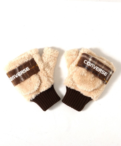 CONVERSE（コンバース）の「CONVERSE boa gloves with plaid fleece band/ボアグローブ/指ぬき/手袋/コンバース（手袋・レディース・グレー/オフホワイト/ブラウン・FREE）」の8枚目の写真