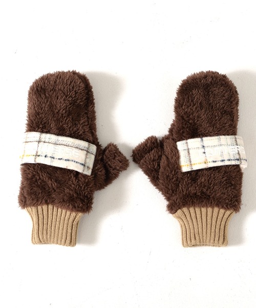 CONVERSE（コンバース）の「CONVERSE boa gloves with plaid fleece band/ボアグローブ/指ぬき/手袋/コンバース（手袋・レディース・グレー/オフホワイト/ブラウン・FREE）」の6枚目の写真
