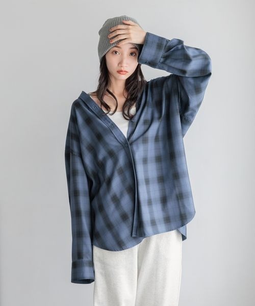 LOWRYS FARM ローリーズファーム  チェック　七分袖アンブレラスリーブブラウス  L イエロー系/ブルー LOWRYS FARM ローリーズファーム チェック 七分袖アンブレラ