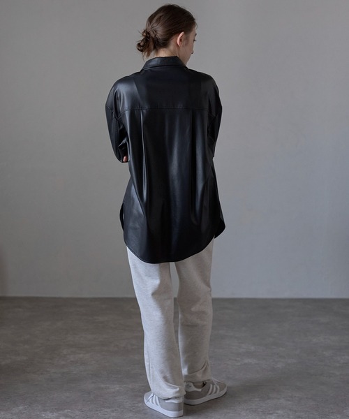 ブラウス シャツ 「MINERTE」fake leather shirt / フェイクレザーシャツ レディース MINERTE ブラウス シャツ 「MINERTE」fake leather shirt