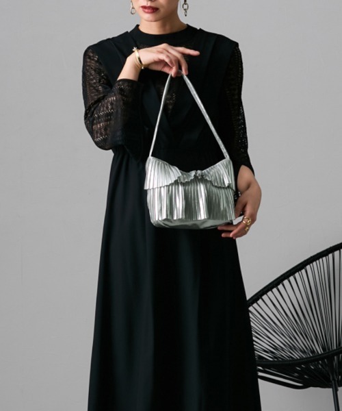 nissen(ニッセン)の「polka polka(ポルカポルカ)シャイニープリーツワンハンドルバッグ(トートバッグ・レディース・ブラック/シルバー/アイボリー・FREE)」の8枚目の写真