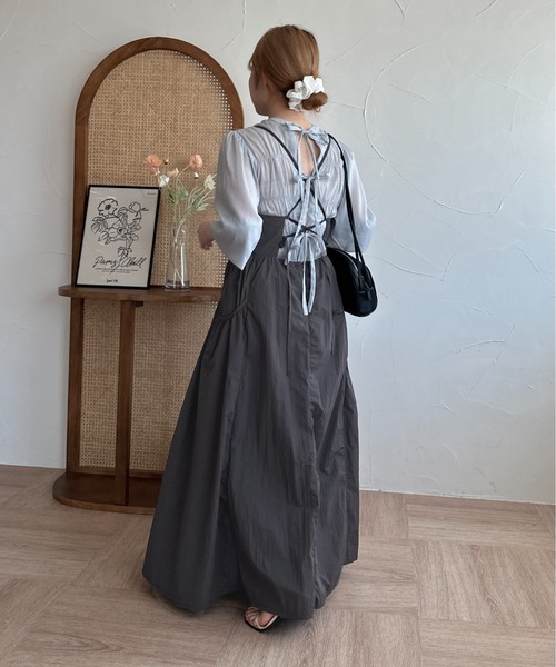 raffime（ラフィミー）の「バックリボンナイロンキャミワンピース（ワンピース・レディース・チャコールグレー/アイボリー・MEDIUM/SMALL）」の7枚目の写真