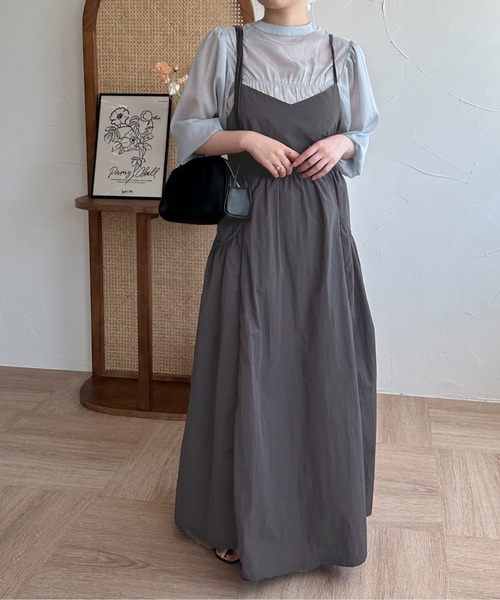 raffime（ラフィミー）の「バックリボンナイロンキャミワンピース（ワンピース・レディース・チャコールグレー/アイボリー・MEDIUM/SMALL）」の8枚目の写真