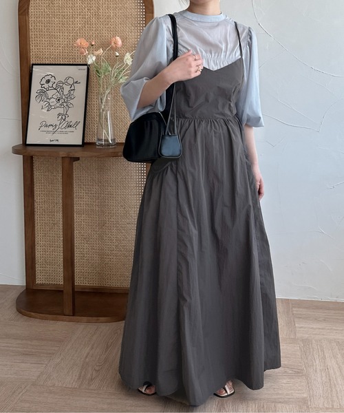 raffime（ラフィミー）の「バックリボンナイロンキャミワンピース（ワンピース・レディース・チャコールグレー/アイボリー・MEDIUM/SMALL）」の9枚目の写真
