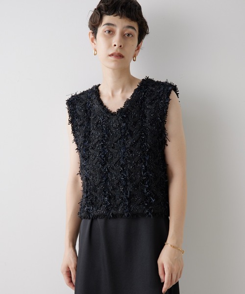 ウィムガゼット ツイードニットベスト　ジレ ウィムガゼット Whim Gazette 23AW ツイードニットベスト F 黒