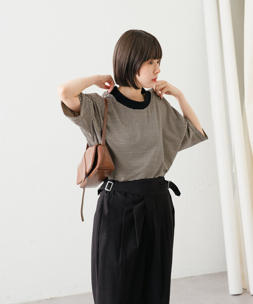 セール】【UNISEX】モックネックボーダーTシャツ（Tシャツ/カットソー 