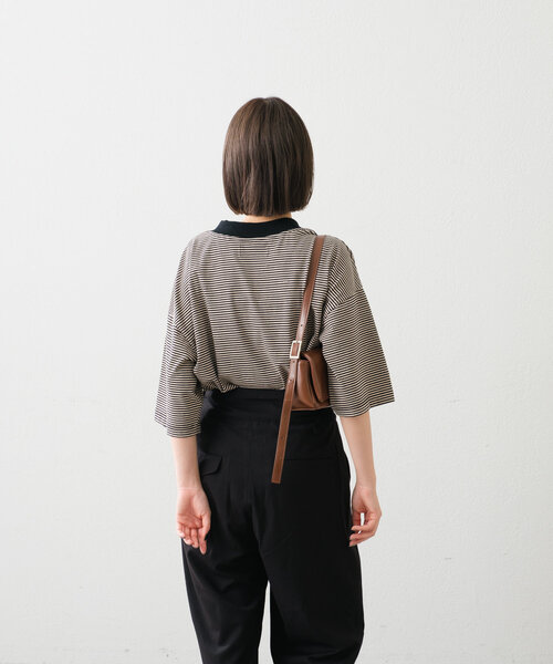 WHIMSIC（ウィムジック）の「【UNISEX】モックネックボーダーTシャツ（Tシャツ/カットソー・メンズ・グレー/ブルー/ブラック・FREE）」の9枚目の写真