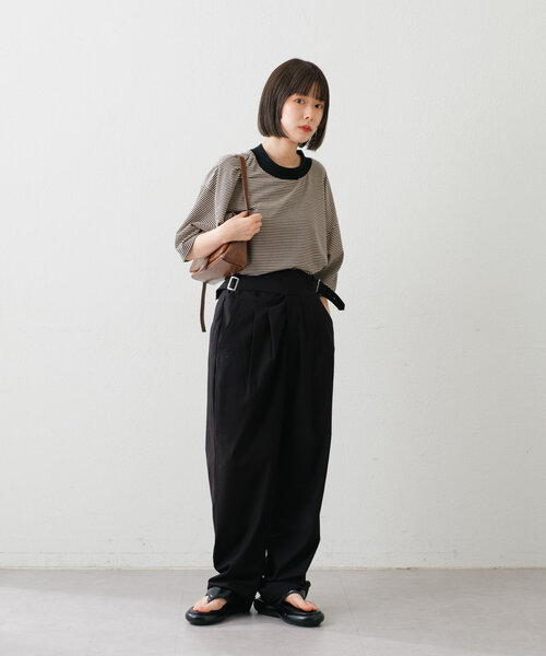 WHIMSIC（ウィムジック）の「【UNISEX】モックネックボーダーTシャツ（Tシャツ/カットソー・メンズ・グレー/ブルー/ブラック・FREE）」の10枚目の写真