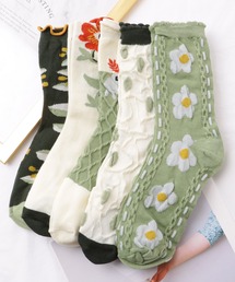 Lace Ladies（レースレディース）の「【5足セット】 ボタニカル柄 バラエティ デザイン クルー ソックス（ソックス/靴下・レディース）」