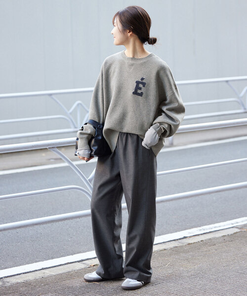 SLOBE IENA(スローブイエナ)の「《WEB限定/追加》サガラ刺繍スウェットライクニット(ニット/セーター・レディース・チャコールグレー/ネイビー・FREE)」の6枚目の写真