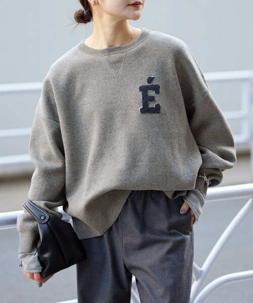 SLOBE IENA(スローブイエナ)の「《WEB限定/追加》サガラ刺繍スウェットライクニット(ニット/セーター・レディース・チャコールグレー/ネイビー・FREE)」の11枚目の写真
