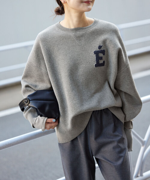SLOBE IENA(スローブイエナ)の「《WEB限定/追加》サガラ刺繍スウェットライクニット(ニット/セーター・レディース・チャコールグレー/ネイビー・FREE)」の12枚目の写真