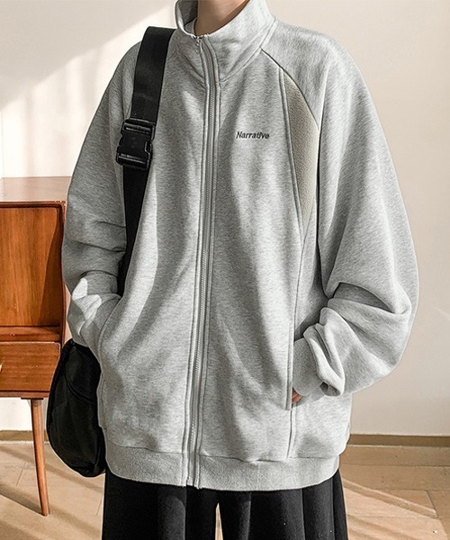 Ressaca(レサーカ)の「オーバーサイズワンポイント刺繍ロゴスタンドネックスウェットトラックジャケット(ブルゾン・メンズ・グレー/ブラック・XL/L/M)」の10枚目の写真