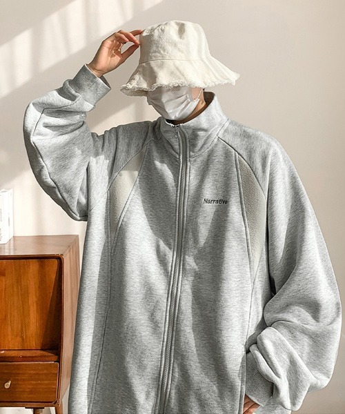 Ressaca(レサーカ)の「オーバーサイズワンポイント刺繍ロゴスタンドネックスウェットトラックジャケット(ブルゾン・メンズ・グレー/ブラック・XL/L/M)」の14枚目の写真