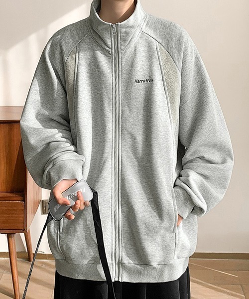 Ressaca(レサーカ)の「オーバーサイズワンポイント刺繍ロゴスタンドネックスウェットトラックジャケット(ブルゾン・メンズ・グレー/ブラック・XL/L/M)」の9枚目の写真