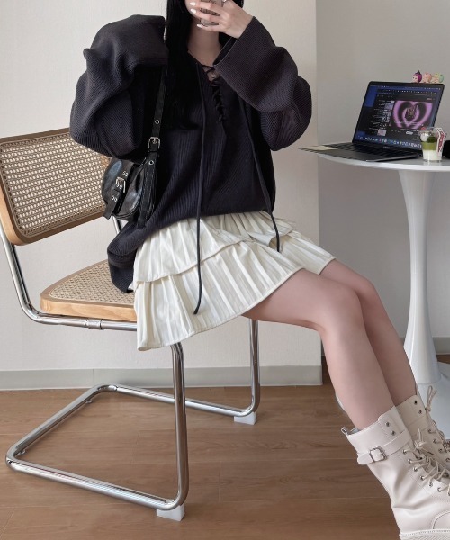 セール】《Delfy》編み上げスキッパーニット（ニット/セーター