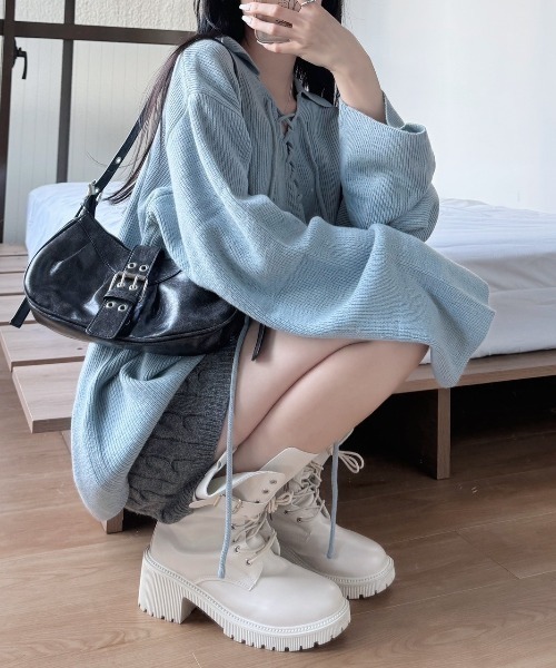 セール】《Delfy》編み上げスキッパーニット（ニット/セーター