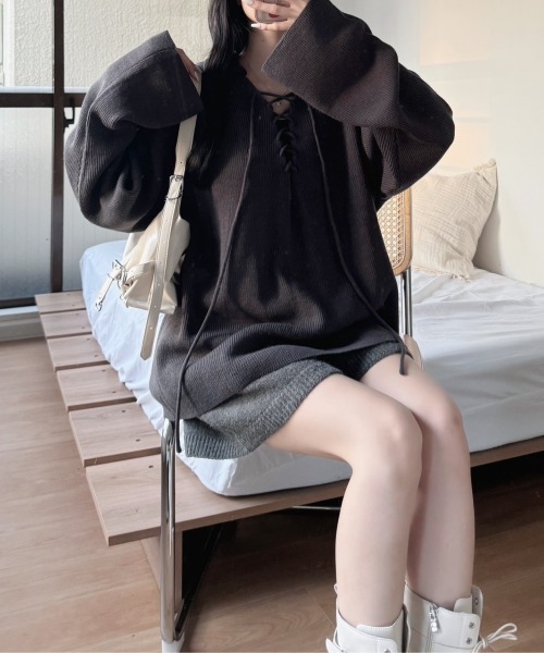 セール】《Delfy》編み上げスキッパーニット（ニット/セーター