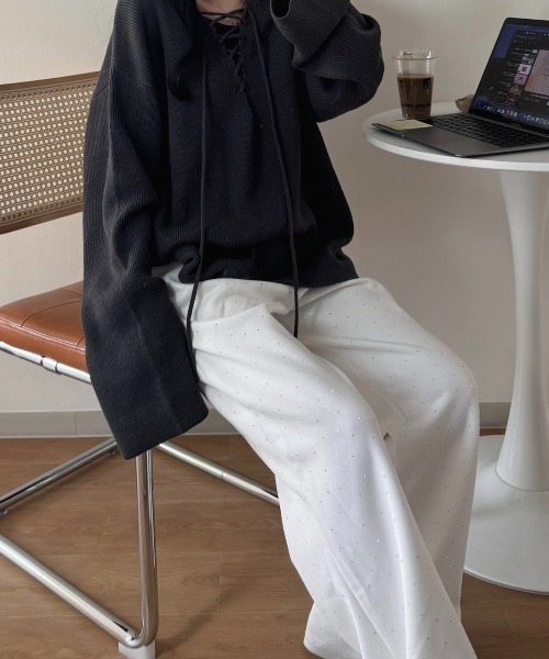 nemne store（ネンネストア）の「《Delfy》編み上げスキッパーニット（ニット/セーター・レディース・アイボリー/チャコールグレー/ライトブルー・SMALL/MEDIUM）」の16枚目の写真