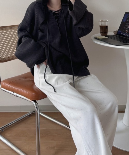 nemne store（ネンネストア）の「《Delfy》編み上げスキッパーニット（ニット/セーター・レディース・アイボリー/チャコールグレー/ライトブルー・SMALL/MEDIUM）」の15枚目の写真