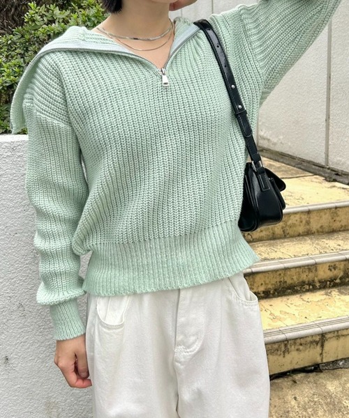 mebole(メボレ)の「カジュアルオープンジッパーニット(ニット/セーター・レディース・グリーン/アイボリー/ベージュ/グレー・FREE)」の4枚目の写真