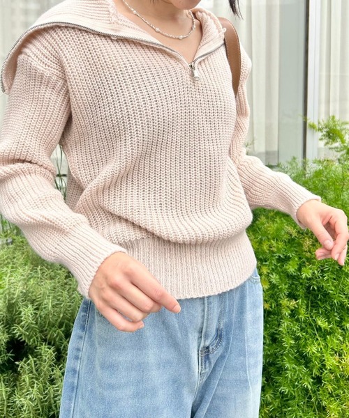 mebole(メボレ)の「カジュアルオープンジッパーニット(ニット/セーター・レディース・グリーン/アイボリー/ベージュ/グレー・FREE)」の18枚目の写真