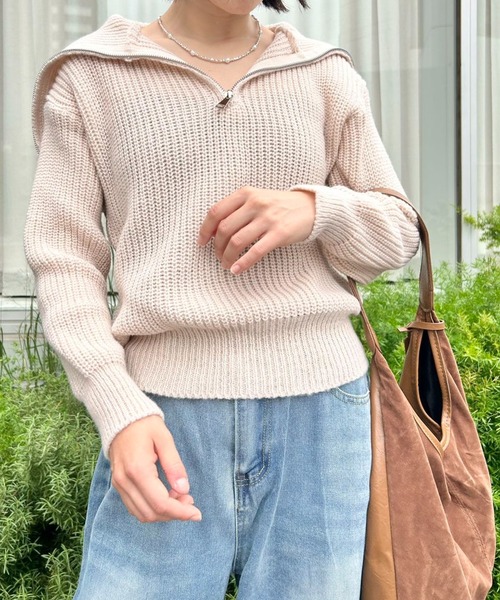mebole(メボレ)の「カジュアルオープンジッパーニット(ニット/セーター・レディース・グリーン/アイボリー/ベージュ/グレー・FREE)」の22枚目の写真