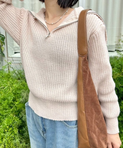 mebole(メボレ)の「カジュアルオープンジッパーニット(ニット/セーター・レディース・グリーン/アイボリー/ベージュ/グレー・FREE)」の15枚目の写真