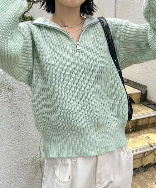 mebole(メボレ)の「カジュアルオープンジッパーニット(ニット/セーター・レディース・グリーン/アイボリー/ベージュ/グレー・FREE)」の8枚目の写真