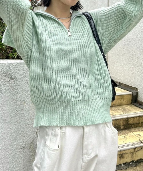 mebole(メボレ)の「カジュアルオープンジッパーニット(ニット/セーター・レディース・グリーン/アイボリー/ベージュ/グレー・FREE)」の9枚目の写真