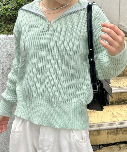mebole(メボレ)の「カジュアルオープンジッパーニット(ニット/セーター・レディース・グリーン/アイボリー/ベージュ/グレー・FREE)」の6枚目の写真