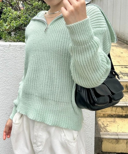 mebole(メボレ)の「カジュアルオープンジッパーニット(ニット/セーター・レディース・グリーン/アイボリー/ベージュ/グレー・FREE)」の7枚目の写真