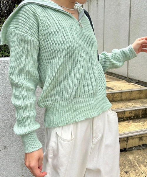 mebole(メボレ)の「カジュアルオープンジッパーニット(ニット/セーター・レディース・グリーン/アイボリー/ベージュ/グレー・FREE)」の10枚目の写真