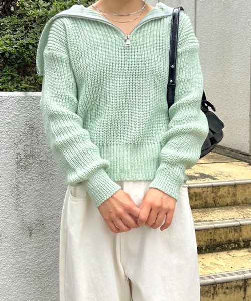 mebole(メボレ)の「カジュアルオープンジッパーニット(ニット/セーター・レディース・グリーン/アイボリー/ベージュ/グレー・FREE)」の11枚目の写真