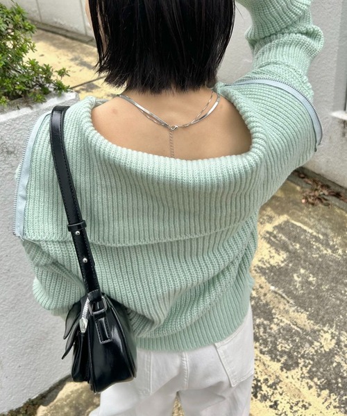 mebole(メボレ)の「カジュアルオープンジッパーニット(ニット/セーター・レディース・グリーン/アイボリー/ベージュ/グレー・FREE)」の12枚目の写真